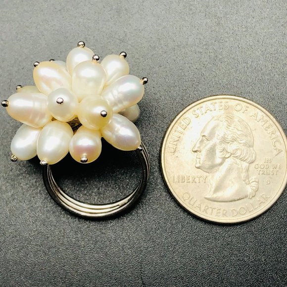 Artisan Sterling Silver Pearl Earrings & Cluster Pearl Ring Size 5 - 18.2 Grams - Picture 13 of 16